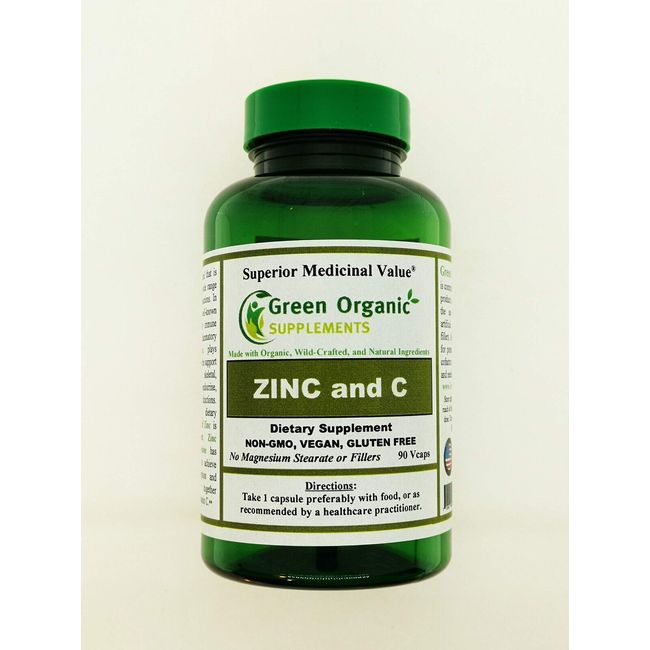 Green Organic Supplements 90 Capsule Zinc with Natural Vitamin C High absorption