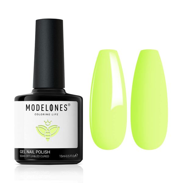 Modelones Neon Yellow Gel Nail Polish, 1 Pcs 15ml Neon Color Gel Nail Polish Soak Off LED Long Lasting French Manicure Essential Gel Nail Varnish Salon Design DIY at Home Gifts for Women