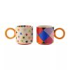 Raspberry Blossom Set of 2 Check and Star Patterned Mugs