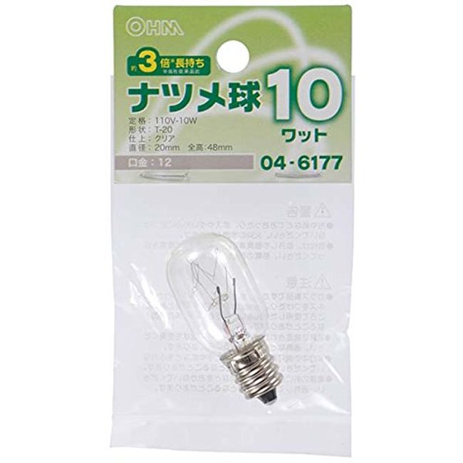 Ohm Electric LB-T0210-CLL 04-6177 Long Life Nutsume Bulb, 10 W, Clear, Base E12