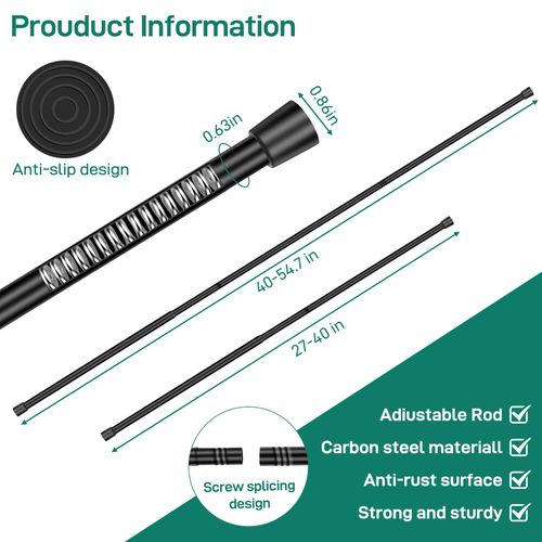 Shower Curtain Rod, No Drill Spring Tension Curtain Rods for Windows, Bathroom, Closet, Non-Slip, Anti-Rust, 0.63" Diameter,16WU15-54BLKx1