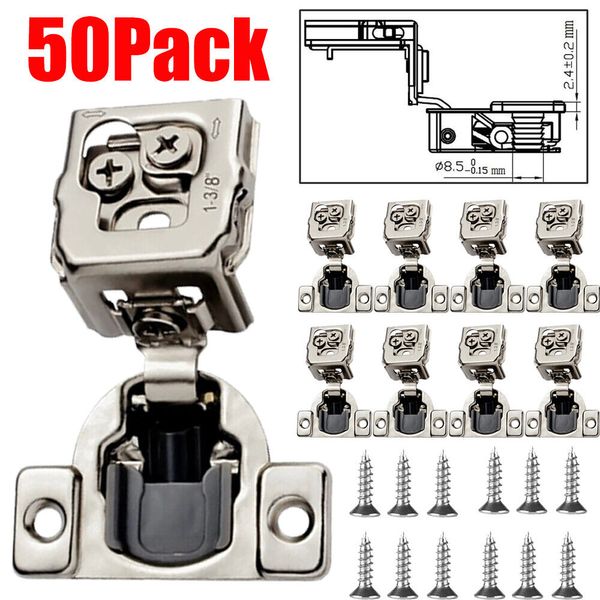 50Pack 1-3/8" Overlay Soft Close Cabinet Door Hinges Face Frame Compact Hinges