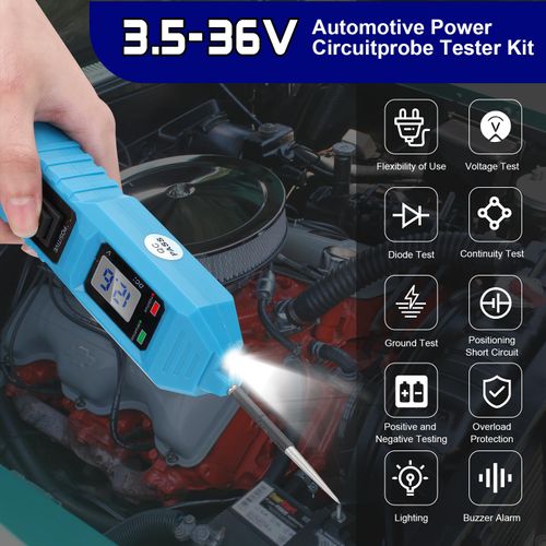 Acteam Automotive Test Light 3.5-36V DC Circuit Tester, with LCD Digital Light&Illuminating Lights, Dual Color Polarity Indicate Light Bidirectional Voltage Tester Fuse Tester Electric Tool
