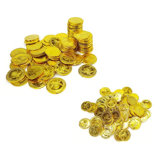 120 Pieces Kids Pirate Gold Coins Fake Treasure Chest Coins - Fancy Dress, Pretend Play Money Toy, Stocking Fillers - 10 Packs of 12 Coins Ideal for Party Bag Favours, Pirate Treasure Hunt Theme