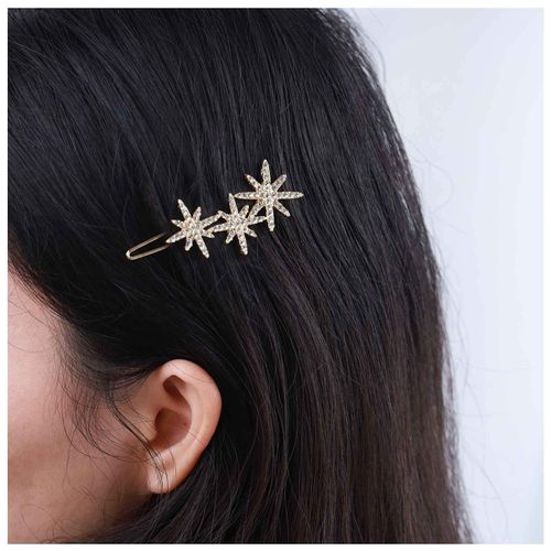 Inilbran Vintage Crystal Star Hair Clip Gold Crystal Wedding Hair Barrettes Vintage Cz Star Hairpin Barrette Sparkly Cz Hair Pins Hairclip Decorative Bobby Pins Crystal Wedding Headpiecesfor women