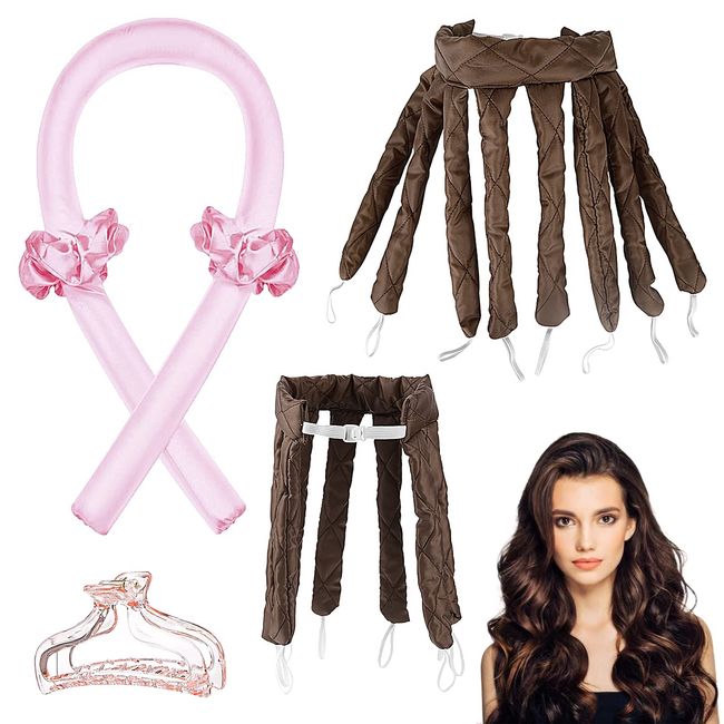 JNWYH 1 Stück Lockenwickler Set, Heatless Curls mit 1 Oktopus Haare Locken, 1 Haarspange und 2 Haargummis für Langes Mittleres Haar Diy-Styling(Rosa)