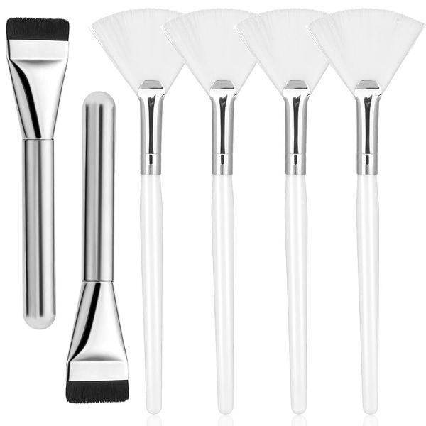 4 Pieces Face Fan Brush, Chemical Peel Brush, and 2 Pieces Foundation Brush Flat, Makeup Concealer Brush, for Face Masks, Eye Masks, Serum, Cleaning Mask, Mud Masks, Multi-Use Tools