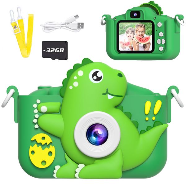 MindPal Upgrade Dinosaur Kids Camera with 32 GB SD Card, 1080P HD Video Digital Camera for Toddlers, Suitable Christmas Birthday Party Presents for 3-8 Year Old Boys Girls