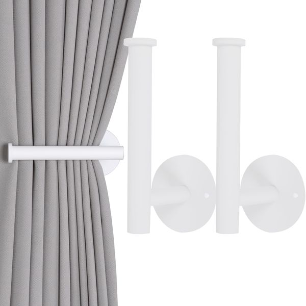 2 Pack No Drill Curtain Tiebacks - Adhesive Curtain Holdbacks (2, White)