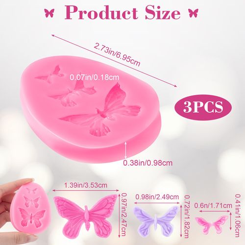 3PCS Silicone Butterfly Molds, 3 Mini Butterflies Shapes Cute Fondant Cake Baking Chocolate Candy Cupcake Topper Desserts Valentines Wedding Mother's Day Decoration Polymer Clay DIY Crafts for Women