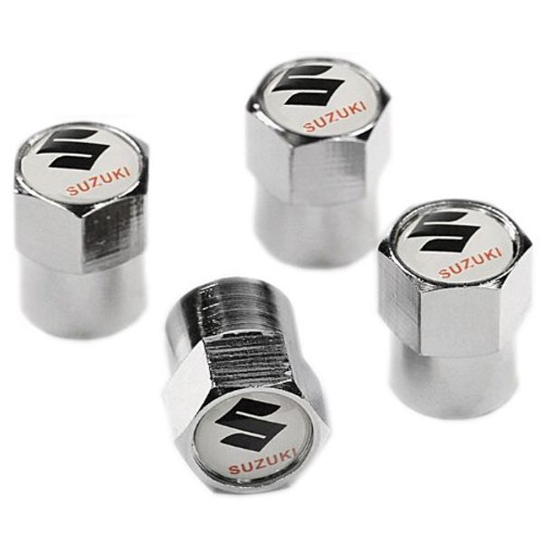 Suzuki White Metal Chrome Tyre Valve Dust Cap