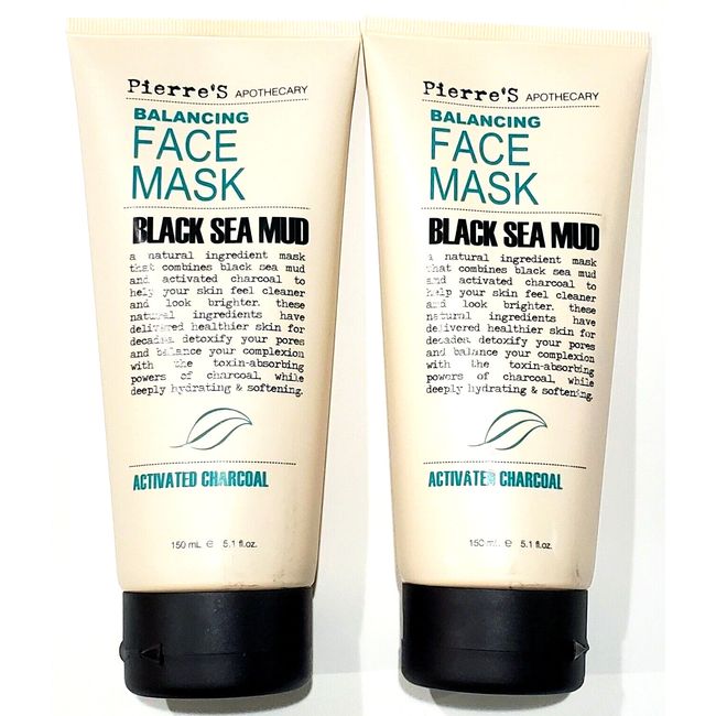 2 Packs Pierre's Apothecary Balancing Face Mask Black Sea Mud Activated Charcoal