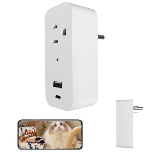 Smart Power Strip Wireless Plug WiFi Connection Wall Outlet, Support App Remote & Local Storage, Suitable for Pet Monitor Built-in 32G Memory Card (No Audio)
