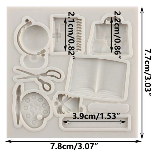 YANQINMS Back to School Silicone Molds Ruler Scissors Pen Palette Book Bag Fondant Molds For Cake Decorating Cupcake Topper Chocolate Gum Paste Candy Polymer Clay