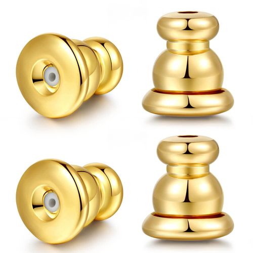 Moconar Locking Earring Backs for Studs, Hypoallergenic 18k Gold Bullet Earring Backs Replacements for Studs/Droopy Ears, Secure Locking Backing for Sensitive Ears (Gold 2pairs)