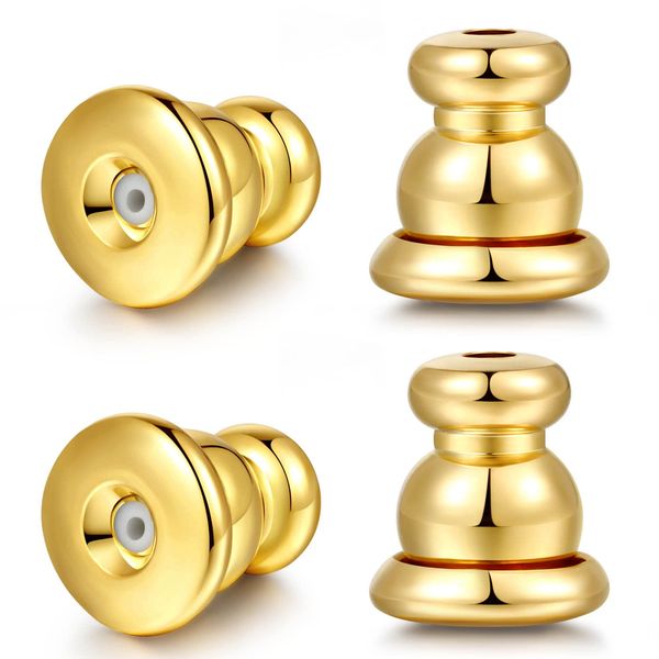 Moconar Locking Earring Backs for Studs, Hypoallergenic 18k Gold Bullet Earring Backs Replacements for Studs/Droopy Ears, Secure Locking Backing for Sensitive Ears (Gold 2pairs)