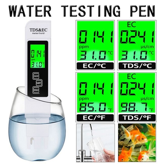 3 in 1 Temp TDS EC Meter Digital Water Quality Purity Tester Portable  Temperature Test Pen Detector for Drinking Water Aquarium