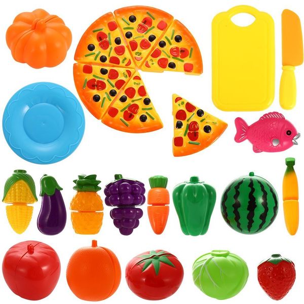 NIWWIN 24 PCS Play Food Set for Kids Plastic Cutting Pizza Fruits and Vegetables Pretend Play Set