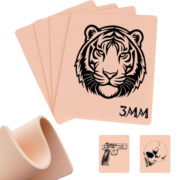 Tattoo Skin 3mm - Emalla 4PCS 19x14.2cm Double Sides Tattoo Practice Skin Thick Tattoo Skin Tattoo Fake Skin for Tattoo Supplies