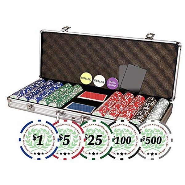 Da Vinci Professional Casino Del Sol Poker Chips Set with Case (Set of 500), 11.5gm, with Upgraded Case, 2 Decks of Plastic Playing Cards, Cut Cards and Dealer Buttons