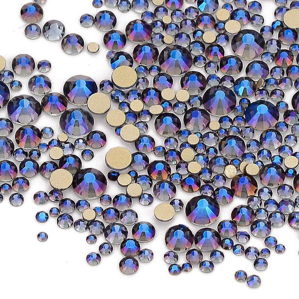 Dowarm 2650PCS Glue Fix Flatback Crystal Rhinestones Gems, 6 Sizes 1.5mm - 6.5mm, Non Hotfix Glass Flat Back Crystals Loose Gemstones for Crafts Nail Face Art Clothes Jewels (Blue Flame)