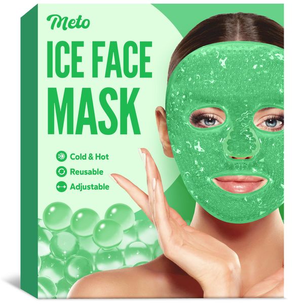 Meto Ice Face Mask, Ice Mask for Face, Face Ice Pack Reduce Face Puff, Dark Circles, Gel Beads Hot Heat Cold Compress Pack, Facial SPA for Women, Pressure, Headaches, Face Mask Skin Care (Green)