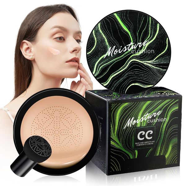 Air Cushion CC Cream Mushroom Head Foundation - Moisturizing BB Cream Foundation, Long-Lasting Waterproof New Mushroom Head Air Cushion CC Cream Concealer for Even Skin Tone (Natural, 1 PCS)