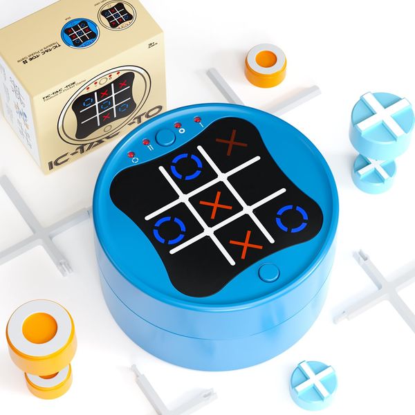 Huge Wave Tic Tac Toe Bolt Game, Electronic 3-in-1 Handheld Games Console for Kids Memory Growth, Portable Travel Games, Board Games for Kids and Adults, Christmas Birthday Gifts for Ages 3+(Blue)