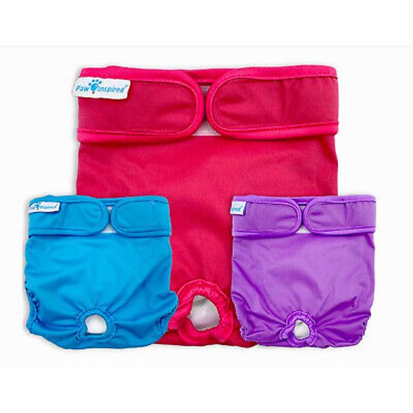 Paw Inspired Washable Dog Diapers Female Pet Pant Wraps, Set of 3, SMALL, New