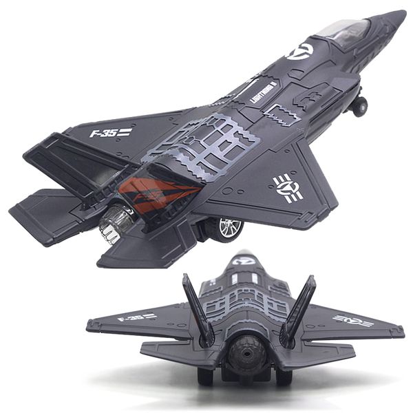 OTONOPI Fighter Jet Military Plane Model F-35 Aircraft Army Air Force Diecast Metal Pull Back Bomber Attack Plane with Lights and Sounds for Kids or Commemorate Collection