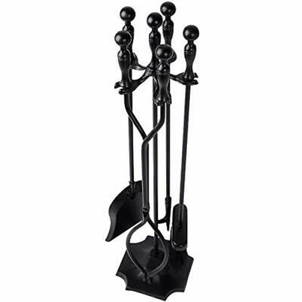 Amagabeli 5 Pcs Fireplace Tools Sets Black Handle Wrought Iron Large Fire Tool S