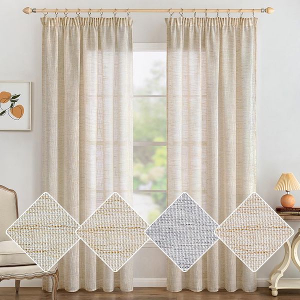 MIULEE Leinen Gardinen Vorhänge mit Kräuselband Weiss Gardine Vorhang Leinenoptik kräuselband Wohnzimmer Modern Voile Schienensystem Schlafzimmer 2er Set 140x122 cm Natur