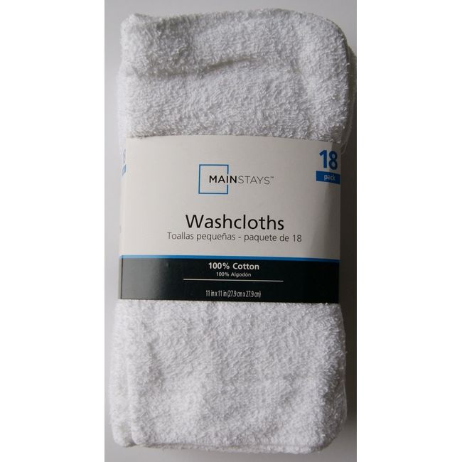 Mainstays Cotton Washcloth Collection, 18-Pack, White 