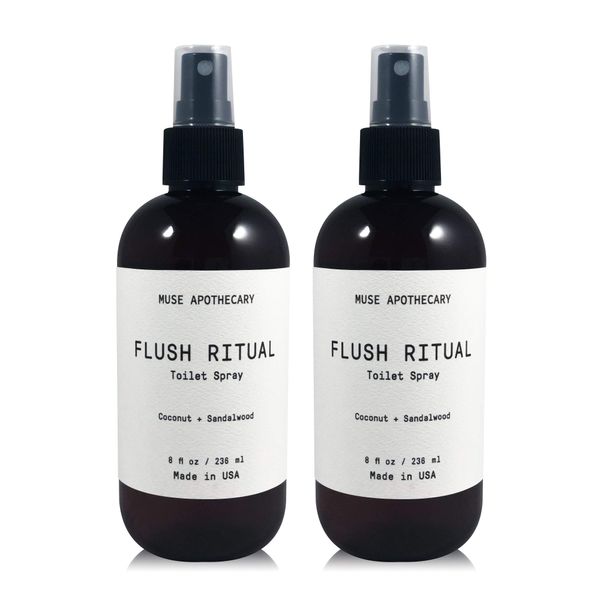 Muse Apothecary Flush Ritual - Aromatic & Refreshing Toilet Spray, Use Before You Go, 8 oz, Infused with Natural Essential Oils - Coconut + Sandalwood, 2 Pack