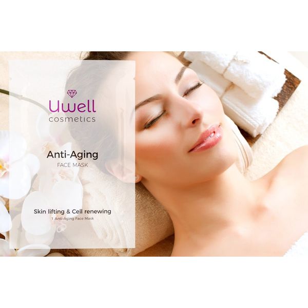 UWELL Cosmetics Anti-Aging Face Mask Gesichtsmaske | Premium Tuchmaske | Aloe Vera Hydrogel Vlies Maske | Hautverjüngend | Faltenreduktion | Vegan | einfache Anwendung | 8 Stk.