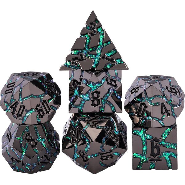 DND Crack Stripe Dice,Metallic Glitter Dice Set with Gift Box,Metal Polyhedral D&D Dice for Role Playing Game