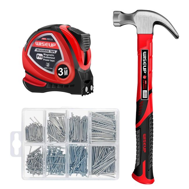 WISEUP Industrieller Hammer Set, mit 520pcs Nägeln und maßband klauenhammer-Set, zimmermannshammer verwendet für Reparatur, DIY