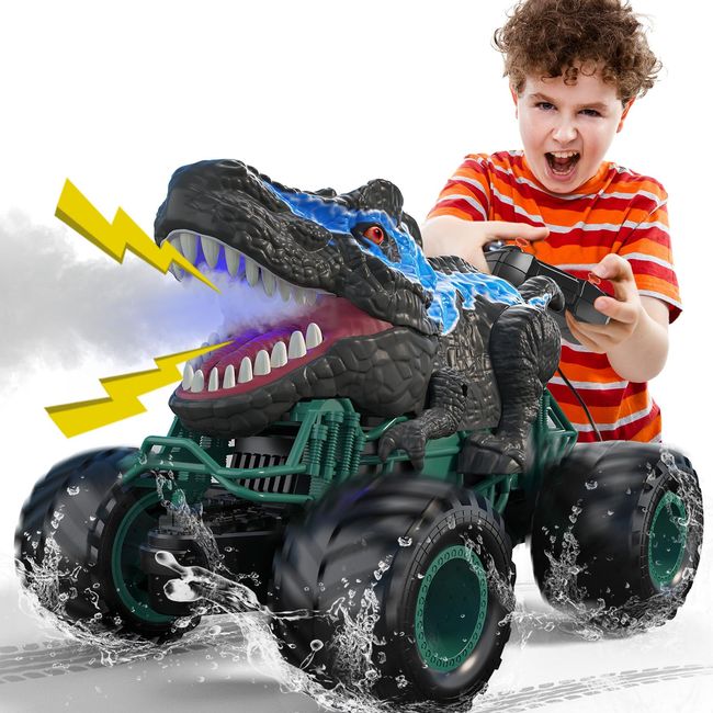 Bennol 2.4GHz Remote Control Dinosaur Car Trucks Toys for Kids Boys, RC Dino Toys with Light, Sound & Spray, Indoor Outdoor All Terrain Electric Car Toys Gifts for 3 4 5 4-7 8-12 Boys Kids