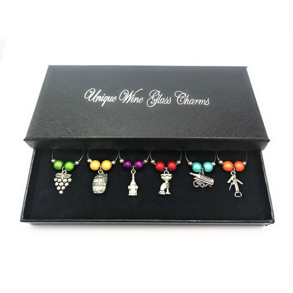 I Love Wine Themed Wine Glass Charms with Gift Box