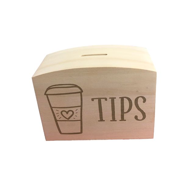 Coffee Cup Tips Tip Jar Wooden Money Box For Café Bar Reception Business Rustic Shabby Chic