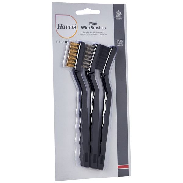 Harris Essentials Mini Wire Brush 3 Pack, Nylon, Steel & Brass