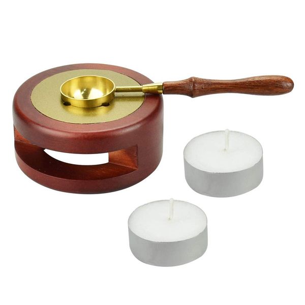 CODIRATO Wax Seal Warmer Melting Kit with 1 Melting Spoon and 2 Candle Wood Wax Seal Furnace Vintage Wax Seal Stamp Tool Set Melting Spoon Set Melting Furnace Tool for Wax Sealing Stamp Making