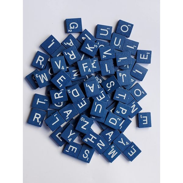 Planet Xpress Wood Scrabble Tiles Set 100 Tiles-Game Replacement,Scrapbooking,Crafts,Messages,Etc. (1 Set (100 Tiles),Blue)