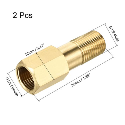 MECCANIXITY Brass Pipe Fitting G1/8 Female to G1/8 Male Thread Adapter 35mm Length Extension Connector Hex Pipe Coupling 2 Pack