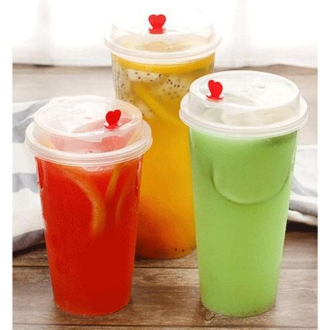 12 PC Strawberry Molded BPA-Free Plastic Cups with Lids & Straws
