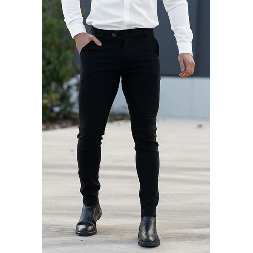 GINGTTO Black Dress Pants for Men Slim Fit Stretch Chinos for Men Fashion(34W30L,Black Plain with Extended Belt)