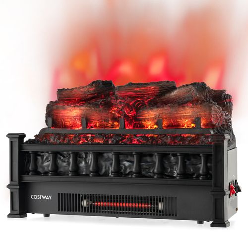 20" Infrared Quartz Electric Fireplace Heater W/ Pinewood Ember Bed, Thermostat