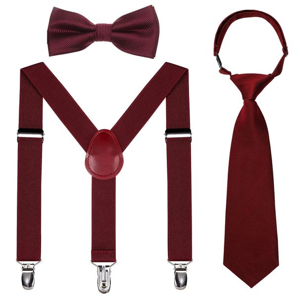 Kajeer Kids Suspender Bowtie Necktie Sets - Adjustable Elastic Classic Accessory Sets for 6 Months to 13 Year Old Boys & Girls (Wine red, 26 Inches (Fit 6 Months to 6Years))