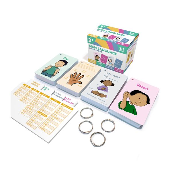 Carson Dellosa 216 Sign Language Flash Cards for Toddlers Ages 3+, 4 Pack of ASL Vocabulary and Sight Word Flash Cards with Signs