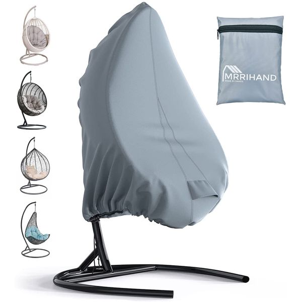 Mrrihand Hanging Egg Chair Cover with Air Outlet 190x115cm,Grey Egg Swing Chair Cover Waterproof with Zipper and Drawstring,Garden Swinging Chair Cover Anti-UV Tear-Tesistant Oxford Fabric